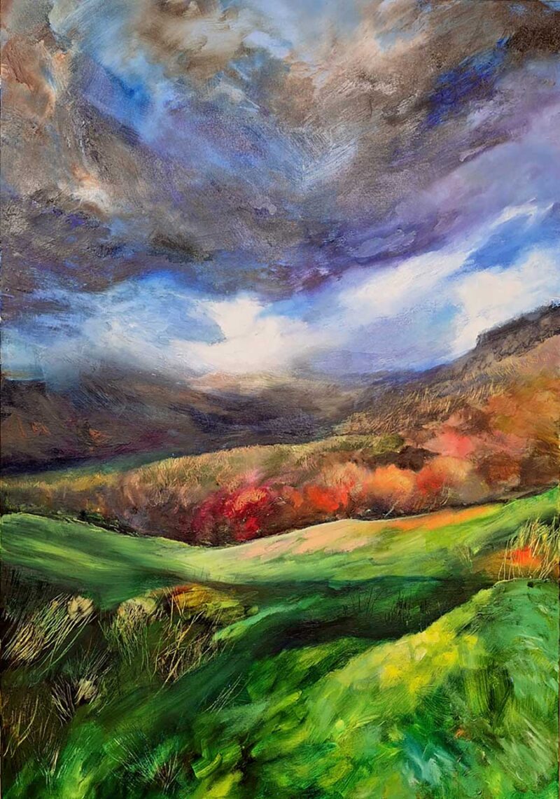 Sarah Watson. On The Slopes Towards Nant Gwynant. Oil on Canvas. 100x70cm