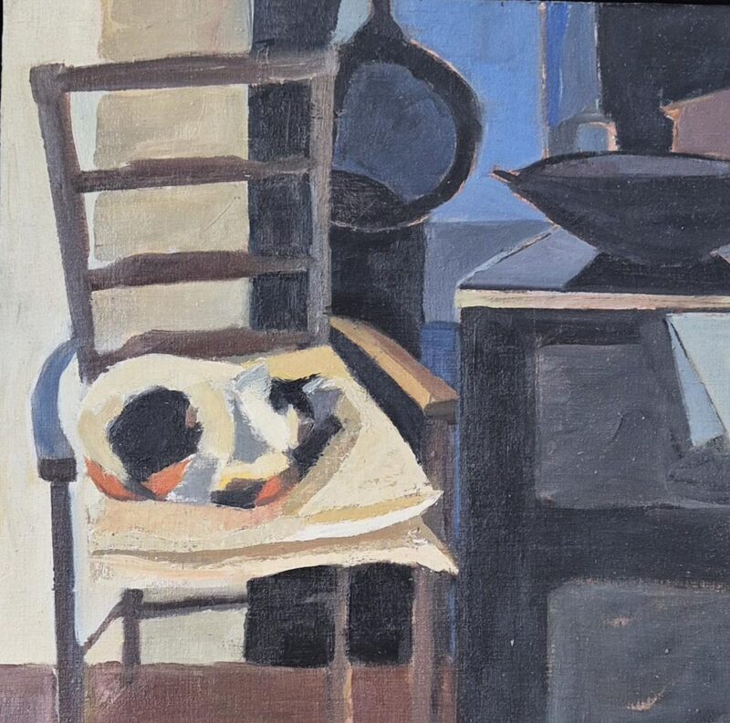 Cat by the Aga. Oil on Panel 40 x 40 cm