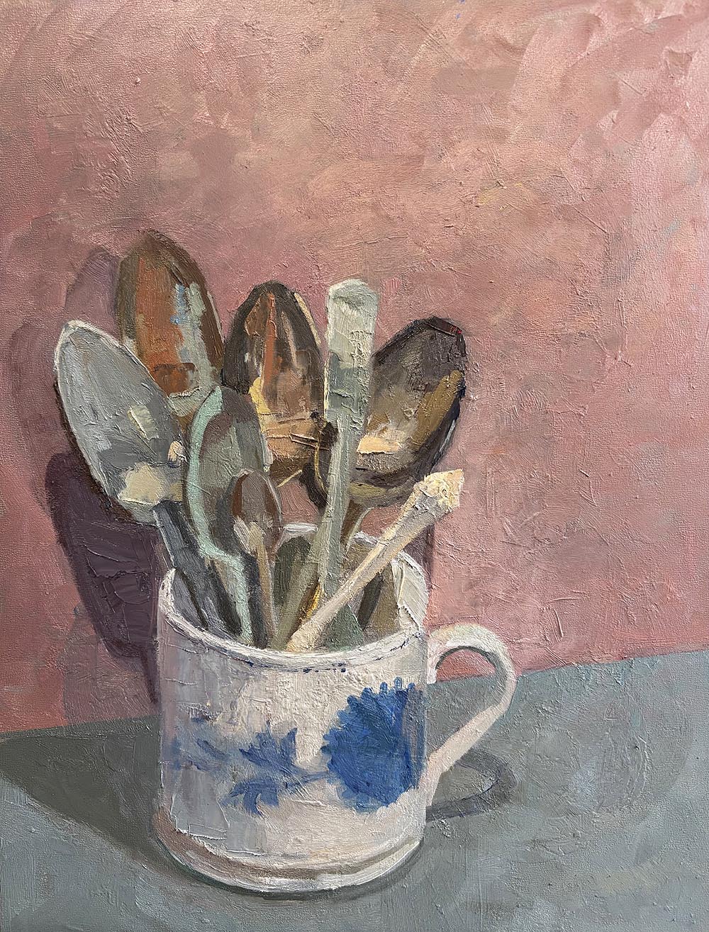 Cup of Silver Spoons. Oil on Panel 44 x 33 cm